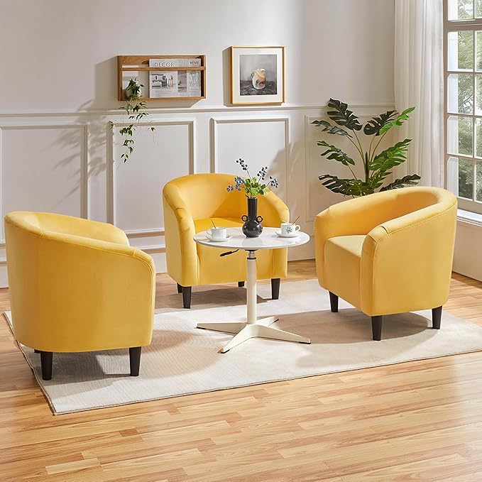 Yaheetech Accent Barrel Chair Velvet Club Chair Furry Sherpa Elegant Armchair with Cozy Soft Padded Suitable for Living Room Bedroom Reception Room Office Yellow
