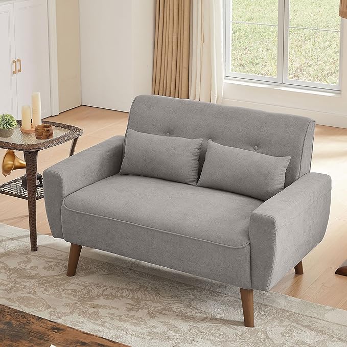 49 Small Loveseat Sofa 2 Seat Light Grey Loveseat Couches Love Seat Sofa Couch with Throw Pillow for Small Spaces Living Room Apartment Dorm Room