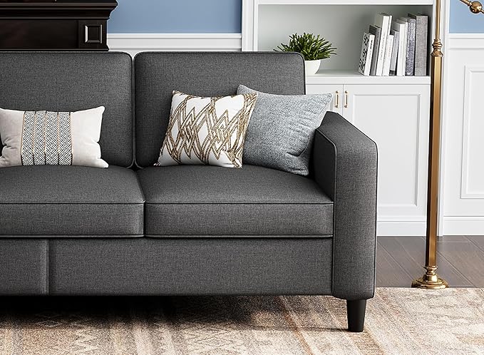Sectional Couches for Living Room 78 Convertible L Shaped Couch with Removable Storage Ottoman 3 Seater Sofas Modern Linen Dark Grey Sofa for Apartments Studios Dorms Small Spaces