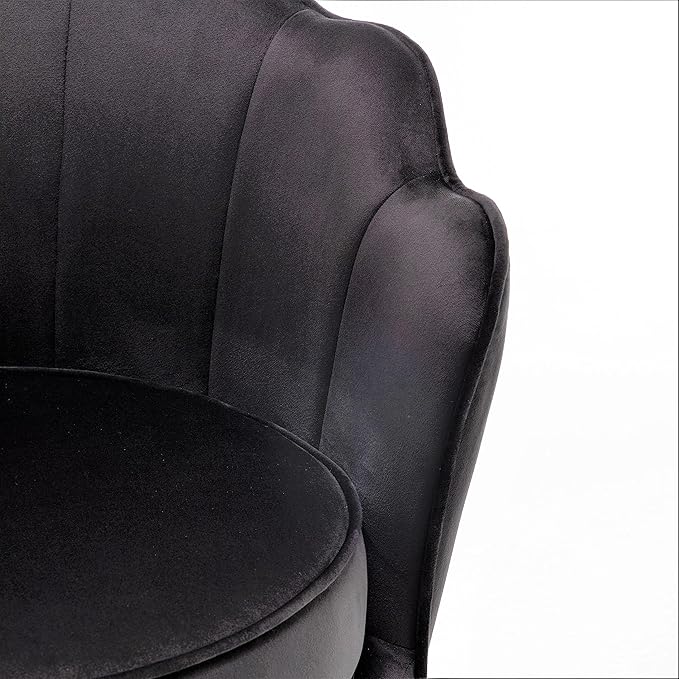Velvet Barrel Accent Chair with Scalloped Silhouette and Gold Metal Legs Decorative Piece Suitable for Traditional Modern and Contemporary Spaces Black