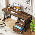 Tribesigns 59 Inch Computer Desk with 3 Drawers Industrial PC Desk Study Writing Table Workstation with File Storage Home Office Desks with Large Desktop and Metal Frame (Rustic Brown)