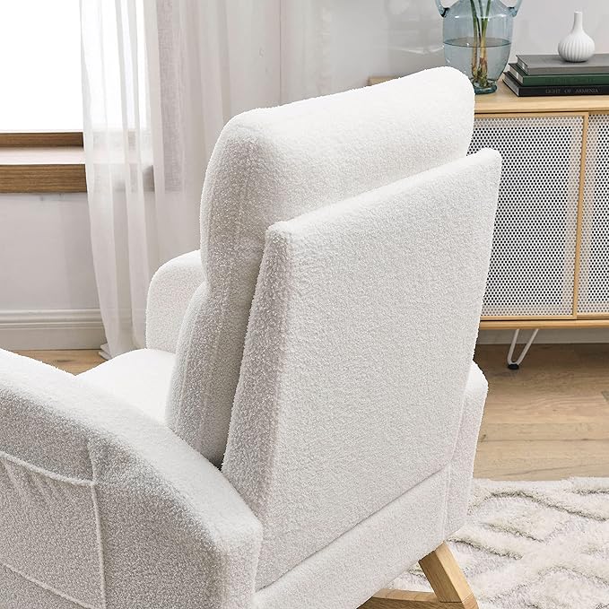 Welike Teddy Fleece Rocking Chair with Pockets 300 Lbs Capacity Modern Accent Living Room Lounge Armchair