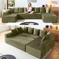 Oversized Cloud Boneless Couch with Chaise 145 Modern U Shape Modular Deep Seat Sectional Sofa Comfy Corduroy Upholstered Couches for Living Room No Assembly Required Green