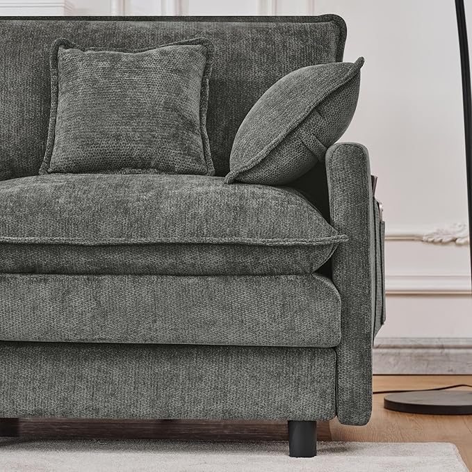KEIKI 101.9 Modular Sectional Sofa with Movable Ottoman 3 Seat Modern Sofa Set L-Shape Sectional Couches for Living Room Apartment Gray
