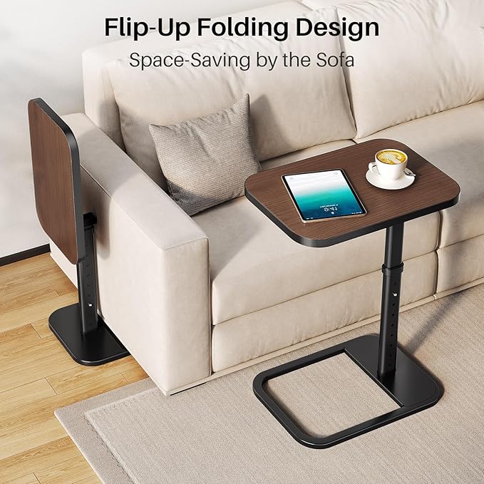 Adjustable Height TV Tray Table with Bumper Rounded Corner Design &amp Flip-top Side Table for Bedroom Living Room Bathroom and Study End Table for Eating Dinner or Laptop Espresso