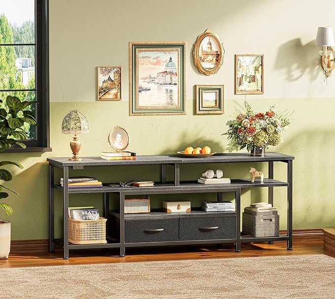 Huuger TV Stand for 55 60 Inch TV Entertainment Center with Power Outlets and LED Lights 54 Inch TV Console for Living Room Media Console with Drawers and Shelves Grey 8778HC