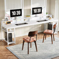 Tribesigns 78.74 Inches Extra Long Two-Person Desk Double Computer Desk with Monitor Stand and Storage Shelves Study Work Table for Home Office (White)