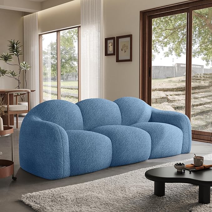 90 Modern Teddy Velvet Sofa Couch – One-Piece Memory Foam 3-Seater Sofa with Rounded Arms Soft &amp Cozy Upholstery for Living Room