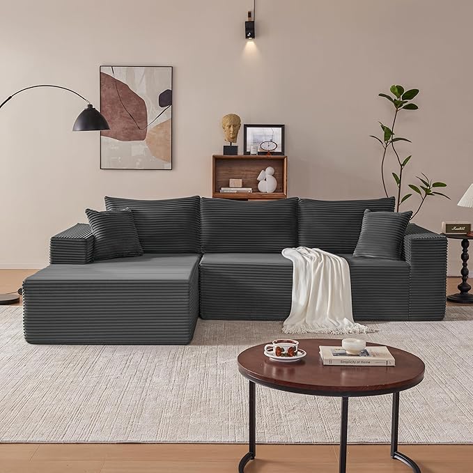 110 Inch Cloud Sectional Couch Modular Sectional Sofa with Deep Seat Boneless Sofa for Living Room Fluffy Comfy Couch with L-Shaped Chaise Grey