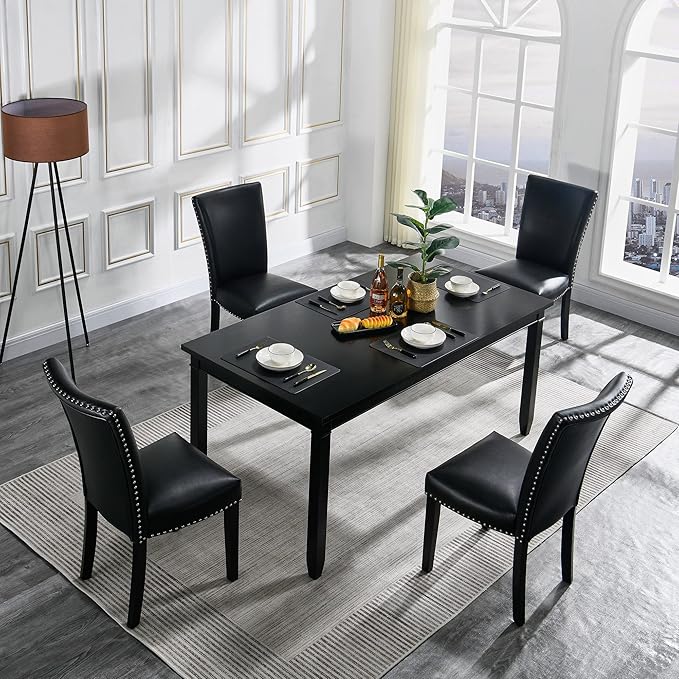 Parson Dining Chairs Set of 2 Nailhead Trim Contemporary Accent Chair for Dining Table Modern Upholstered PU Leather Chairs for Bedroom Vanity Living Room Kitchen