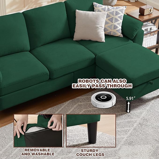 Convertible Sectional Sofa Set 79 Modern L Shaped Couch and 57 Loveseat Linen Upholstered 3 Seat Sofa Couches for Living Room Apartment Green