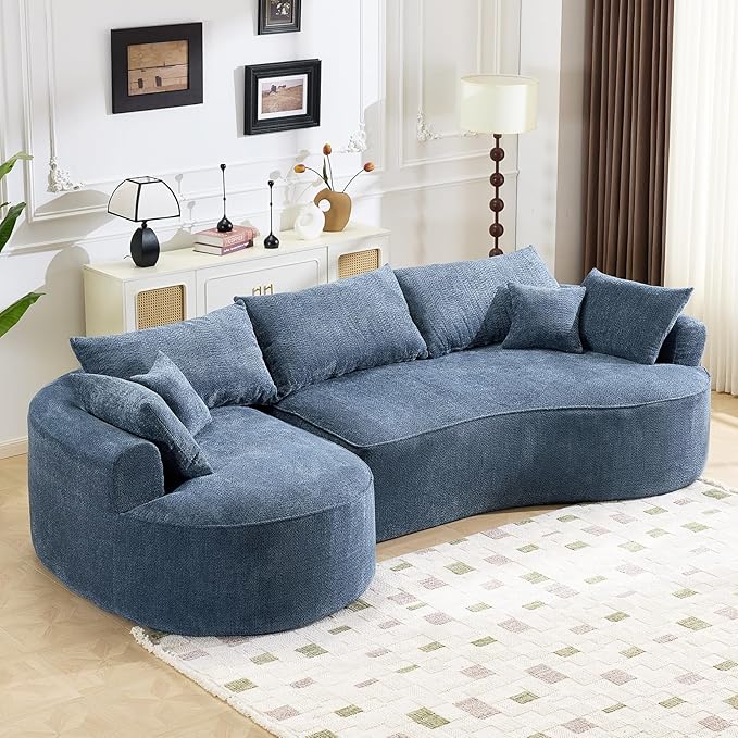 126” Oversized Curved Sectional Sofa L Shaped Chenille Boneless Couch with Deep Seat &amp 7 Pillows for Living Room Bedroom No Assembly Required (Blue)