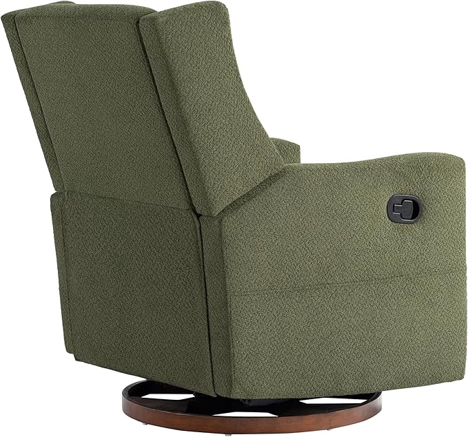 Swivel Rocker Recliner Chair Nursery Glider Recliner with Wood Base Manual Rocking Comfy Upholstered Fabric Reclining Single Sofa for Nursery Bedroom Living Room