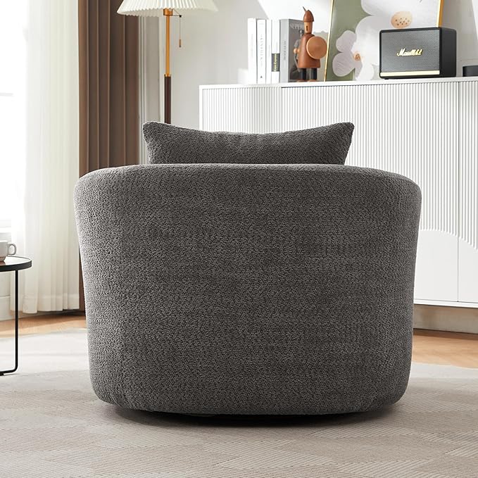 360-Degree Swivel Accent Chair 38.2 Chenille Upholstered Swivel Barrel Sofa Chair with a Throw Pillow Ergonomic Rounded Armrests Single Sofa for Living Room Office (Gray/509)