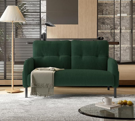 47'' Small Loveseat Sofa Comfy Corduroy Love Seat Couch for Small Spaces 2 Seater Sofa Office Couch with Solid Wood Legs for Living Room Bedroom Apartment (Emerald)