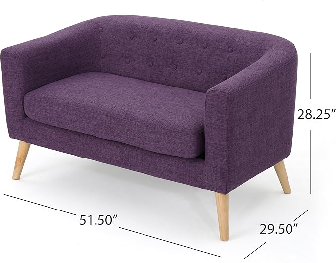 GDFStudio Button Back Mid Century Fabric Modern Loveseat (Muted Purple)