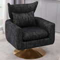 Swivel Accent Chairs for Living Room Mid Century Modern Accent Chair with Arms Comfy Side Chairs for Living Room with Gold Base &amp Lumbar Pillow Upholstered Armchair with Wingback (Black)
