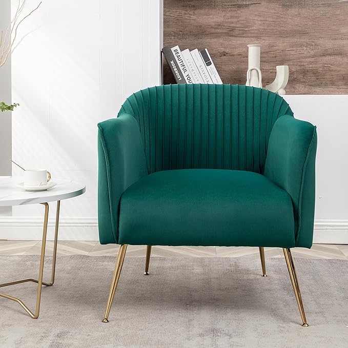 Contemporary Velvet Accent Chairs for Living Room Bedroom and Entryway Modern Armchair with Sleek Metal Legs Elegant Seating Solution for Small Spaces Green