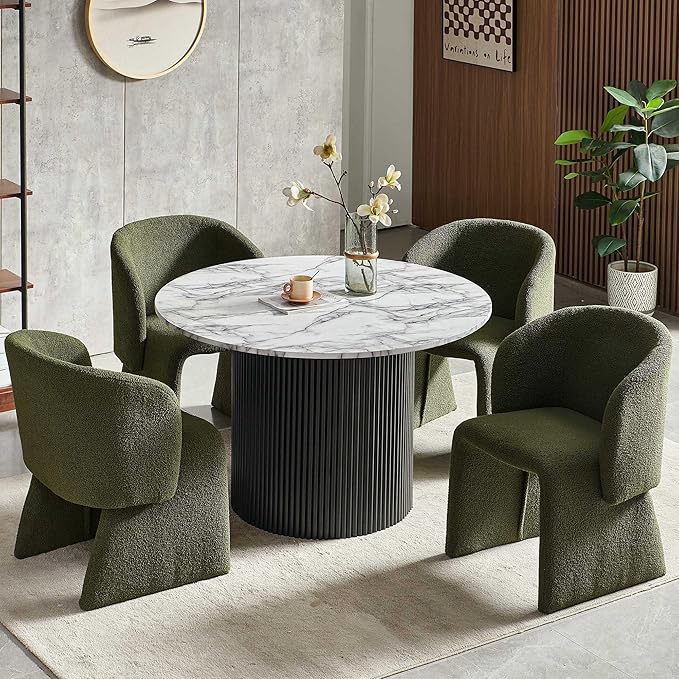 Modern Barrel Kitchen Chairs Set of 4 Upholstered Accent Chair Living Room Chair for Kitchen Waiting Room Bedroom Office Dining Room Green Teddy Velvet