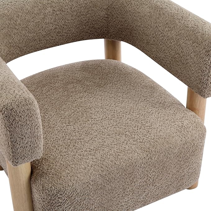 Christopher Knight Home Carly Low Profile Accent Chair Round Backrest Side Chair Living Room Armchair with Boucle Fabric CushionComfy Reading Chair for BedroomWooden Single Lounge SofaLight Camel