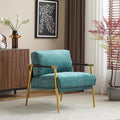 Christopher Knight Home Varsts 27.56 Accent Armchair with Plush Cushions Modern Seating Club Chair Minimalist Metal Frame and Wooden Armrest Design for Cozy Living Room Bedroom Office Teal Blue