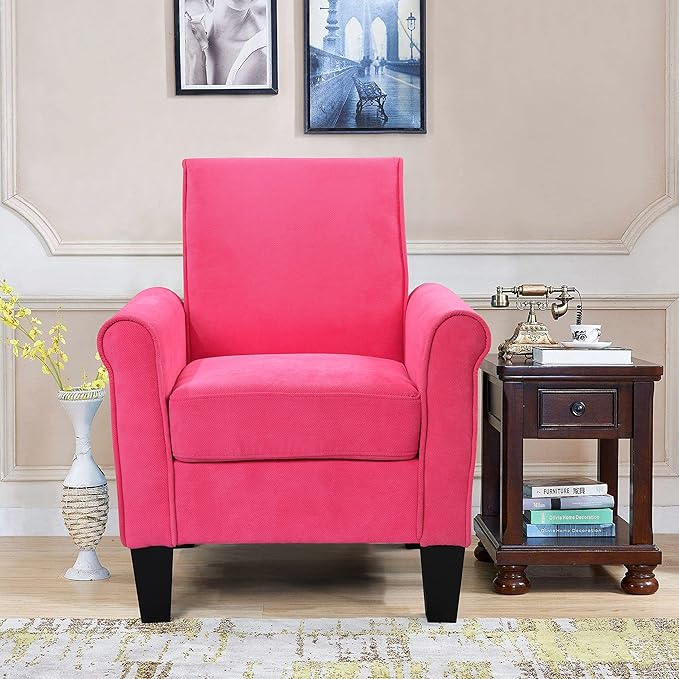 Accent Chairs Comfy Sofa Chair Armchair for Reading Living Room Bedroom Office Waiting Room Linen Fabric Pink