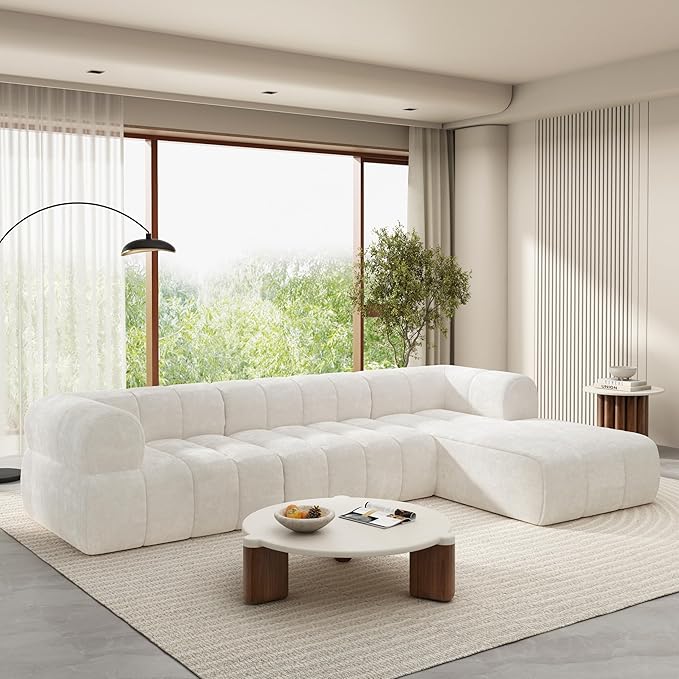 122 Modern L-Shaped Sectional Sofa with High-Density Fully Compressed Sponge and Chaise Lounge2-Piece SetFully Assembled Right Hand Facing Perfect for Living RoomLounge (Beige_94)