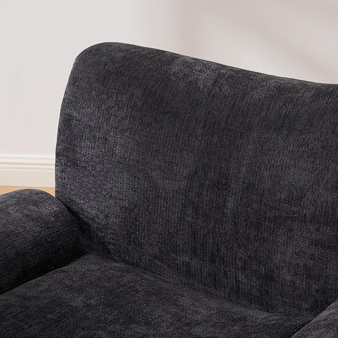 42 Mid-Century Modern Oversized Accent Armchair Comfy Upholstered Chenille Boneless Single Sofa Chair Wide Armchair Reading Chairs for Living Room Bedroom Office (Black)