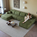 135.4 Oversized U Shaped Modular Sectional Sofa Cloud Couch with Chaise Lounge and Movable Ottoman Fluffy Corduroy Upholstered Boneless Sofa Deep Seat Couches w/Pillows | 35D Full Foam Compressed