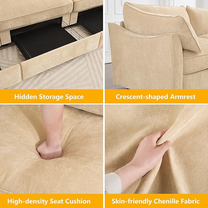 Aoowow Modular Sectional Sofa with Pullout Storage Seat 78.7” Chenille Loveseat Sofa Comfy 2-Seat Sofa Couch Upholstered Deep Seat Couches with Armrests for Living Room Apartment OfficeWheat
