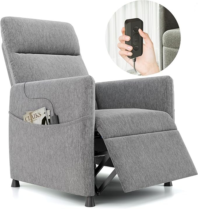 Power Swivel Recliner Chairs Linen Electric Glider Rocking Chair for Adults with Footrest &amp Backrest Nursery Recliner Chairs for Small Spaces Living Room (Light Gray)