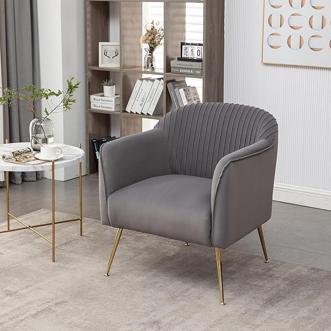 Contemporary Velvet Accent Chairs for Living Room Bedroom and Entryway Modern Armchair with Sleek Metal Legs Elegant Seating Solution for Small Spaces Grey