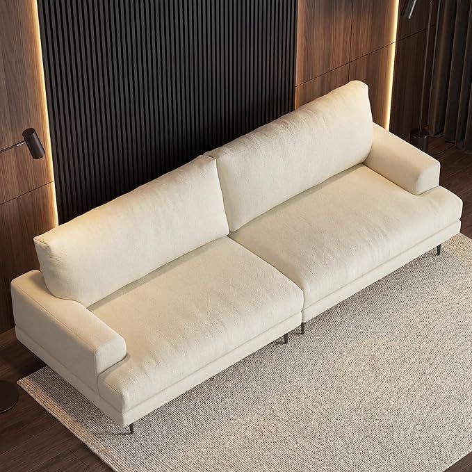 78 Down-Filled Cloud Sofa Couch Modern Fabric 3-Seater with Plush Cushions and Metal Legs Ideal for Apartments Small Living Rooms &amp Cozy Spaces White Beige