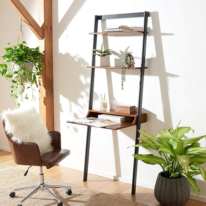 Safavieh Home Collection Pamella Honey Brown and Charcoal 2-Shelf Leaning Desk