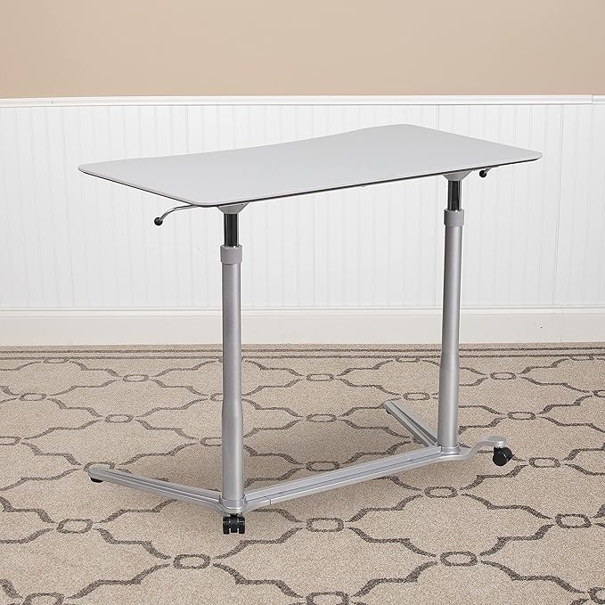 Flash Furniture Merritt Sit-Down Stand-Up Light Gray Computer Ergonomic Desk with 37.375''W Top (Adjustable Range 29'' - 40.75'')