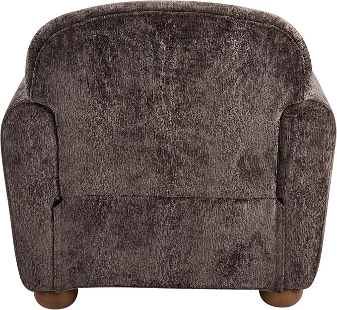 Christopher Knight Home Peysz Modern Accent Chair Chenille Upholstered Armchair with Rounded Wooden Legs Comfortable Single Sofa Soft Cushion Seating Lounge Chair Indoor Dark Brown