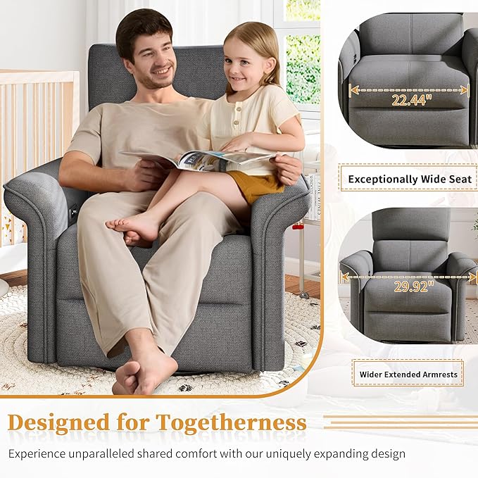 Power Swivel Rocker Recliner Chair for Nursery Oversize Upholstered Snowflake Velvet 270°Swivel Glider Rocker Chair with USB Ports Small Power Recliners for Small Spaces Living Room