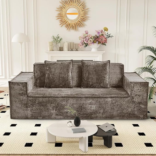 77'' Chenille Upholstered Modern Cloud Loveseat Sofa No Assembly Required Deep Seat Couches Includes 2 pcs Pillows for Living Room Bedroom Apartment(Brown)