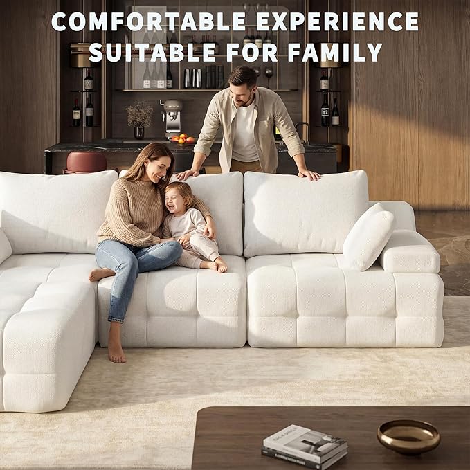 110 Cloud Sectional Couches for Living RoomModern Convertible L-Shape Couch with Ottoman 3 Seater Chenille Fabric Comfy Cloud Couches with Movable Ottoman White