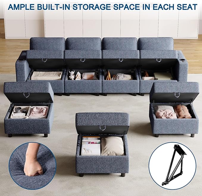 Armrest Module for Modular Sectional Sofa Couch Sofa Armrest with Cup Holder Couch Caddy with Storage Wireless Charging Stand &amp LED Light IncludedBlue
