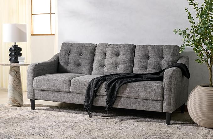 SAFAVIEH Couture Furniture Collection Nathaniel Grey Tufted 3-Seater Sofa