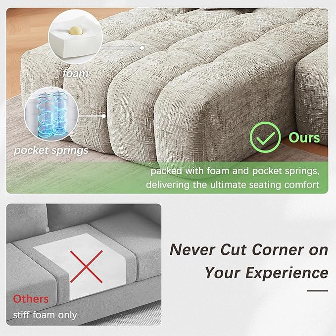 108 L-Shaped Sectional Sofa Compressed Boneless Cloud Couch with Left Chaise &amp Pillows Chenille Upholstered 4-Seater Modular Sofa for Living Room No Assembly Cream Khaki