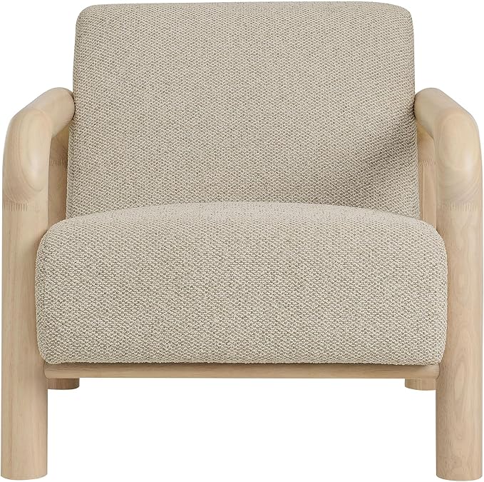 Modway Sereno Modern Boucle Fabric Accent Chair in Marble Oak with Rounded Wood Armrests – Upholstered Lounge Chair for Living Room or Bedroom