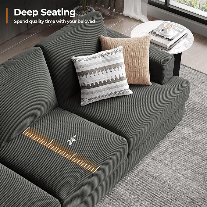 89 Inch Sofa with Extra Deep Seats Oversize 3 Seater Sofa for Living Room Modern Couch and Sofa Comfy Armrests and Seats and Backrests Easy Installation Corduroy Fabric Grey