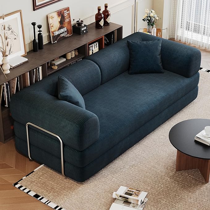 KEIKI 78.8 inch Compression Sofa Convertible Floor Sofa Bed Comfy Futon Couch Sleeper Bed Corduroy Folding Loveseats for Living Room Blue