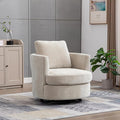 31.9W Beige Chenille Swivel Accent Barrel Chair Comfy Round Accent Sofa Chair 360 Rotation Degree Club Chair Leisure Arm Chair for Nursery Bedroom Living Room Lounge Hotel Office (Beige)