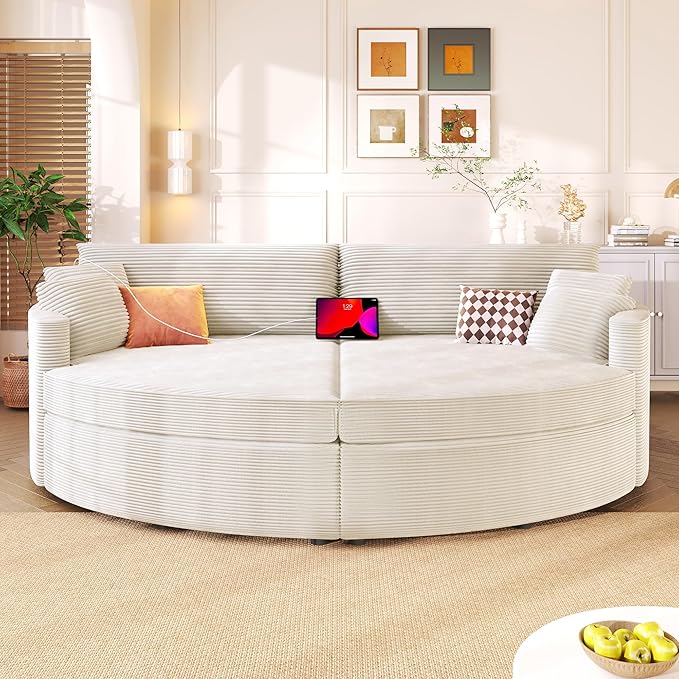 JUSTONE 102.3 Oversized Double Chaise Lounge Sofa Bed Convertible Loveseat with Deep Seat &amp USB Ports Modern Upholstered Couch for Living Room Beige