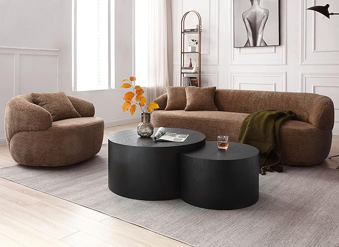 KEIKI 35 Round Oversized Boucle Single Sofa Chair with Ergonomic Design Upholstered Modern Style 1-Seater Corner Swivel Barrel Chair Easy Assembly for Office Apartment Living Room Brown