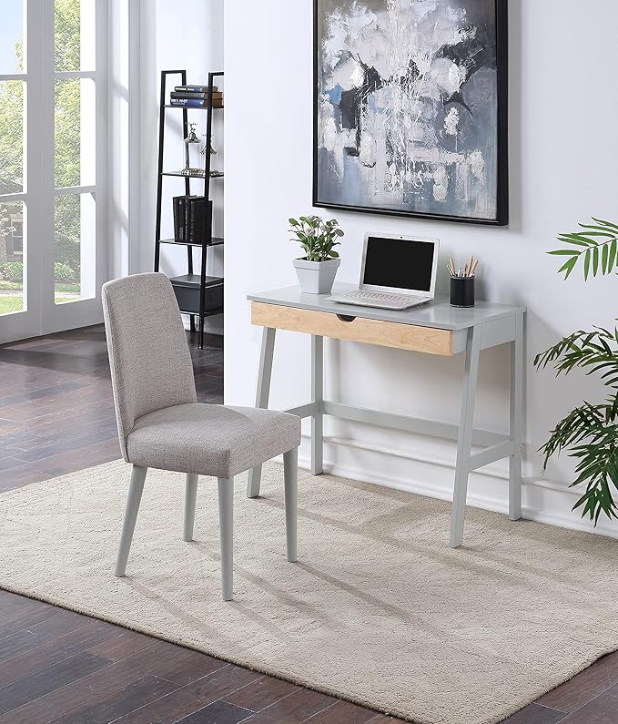 Office Writing Work Study Desk in GrayNatural Single Extension Metal Glides Easy assembl for Study and Home Office