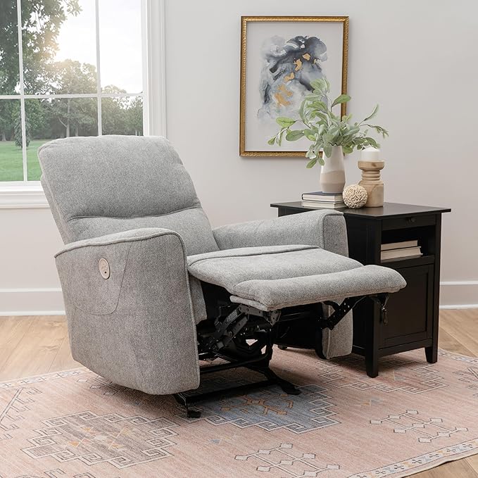 Powell Kylee Grey Upholstered Power Reclining Chair with Charging Port